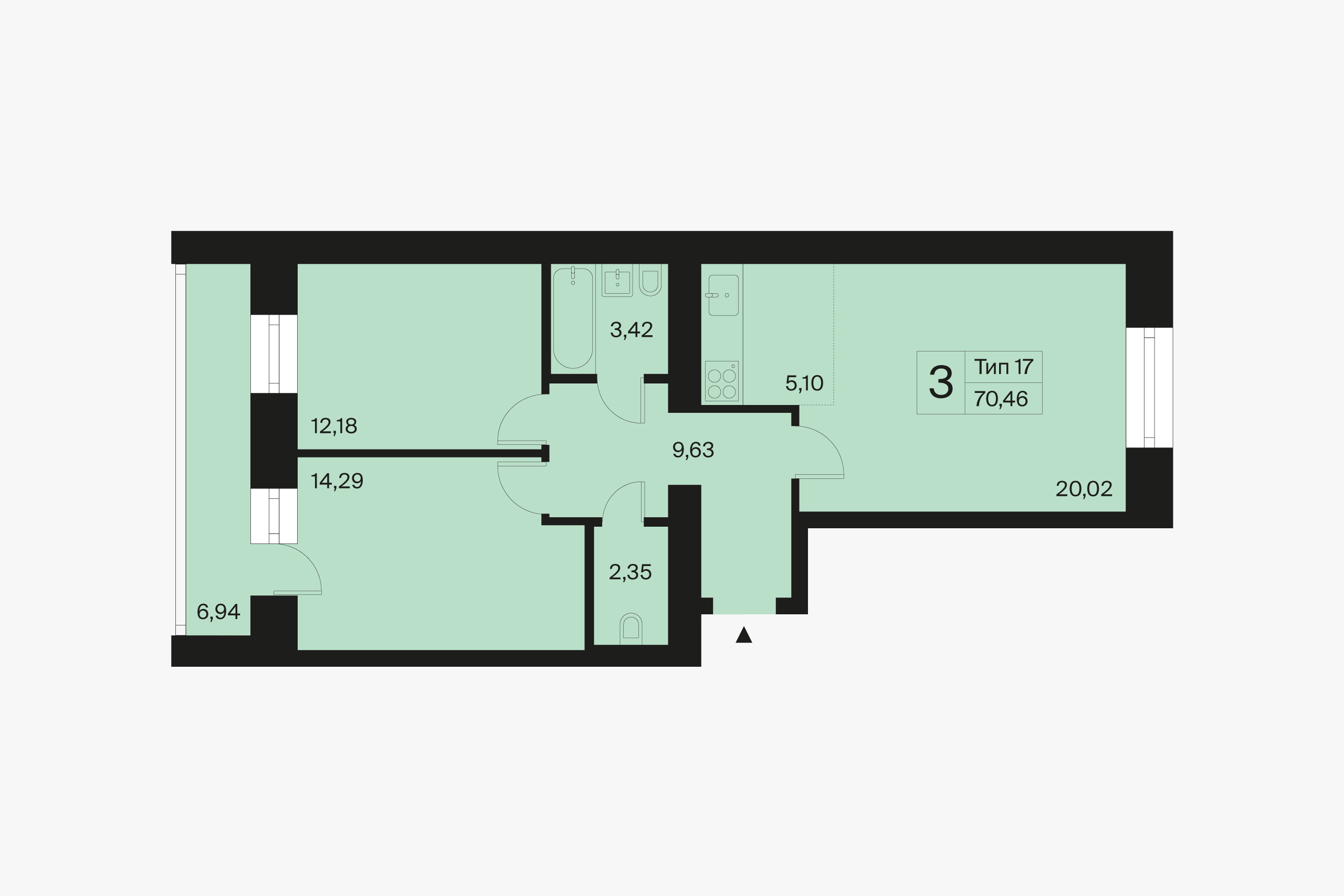Пример планировки трехкомнатной квартиры
