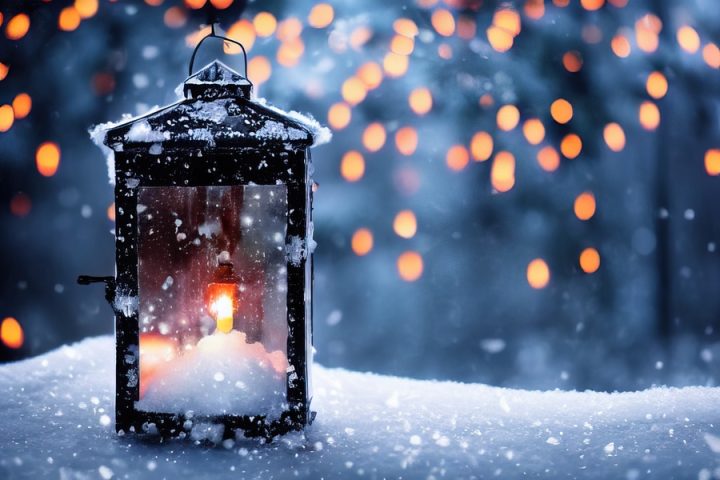 фонарь, зима, гирлянды