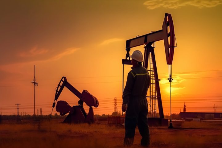 Рабочий и нефтяная вышка